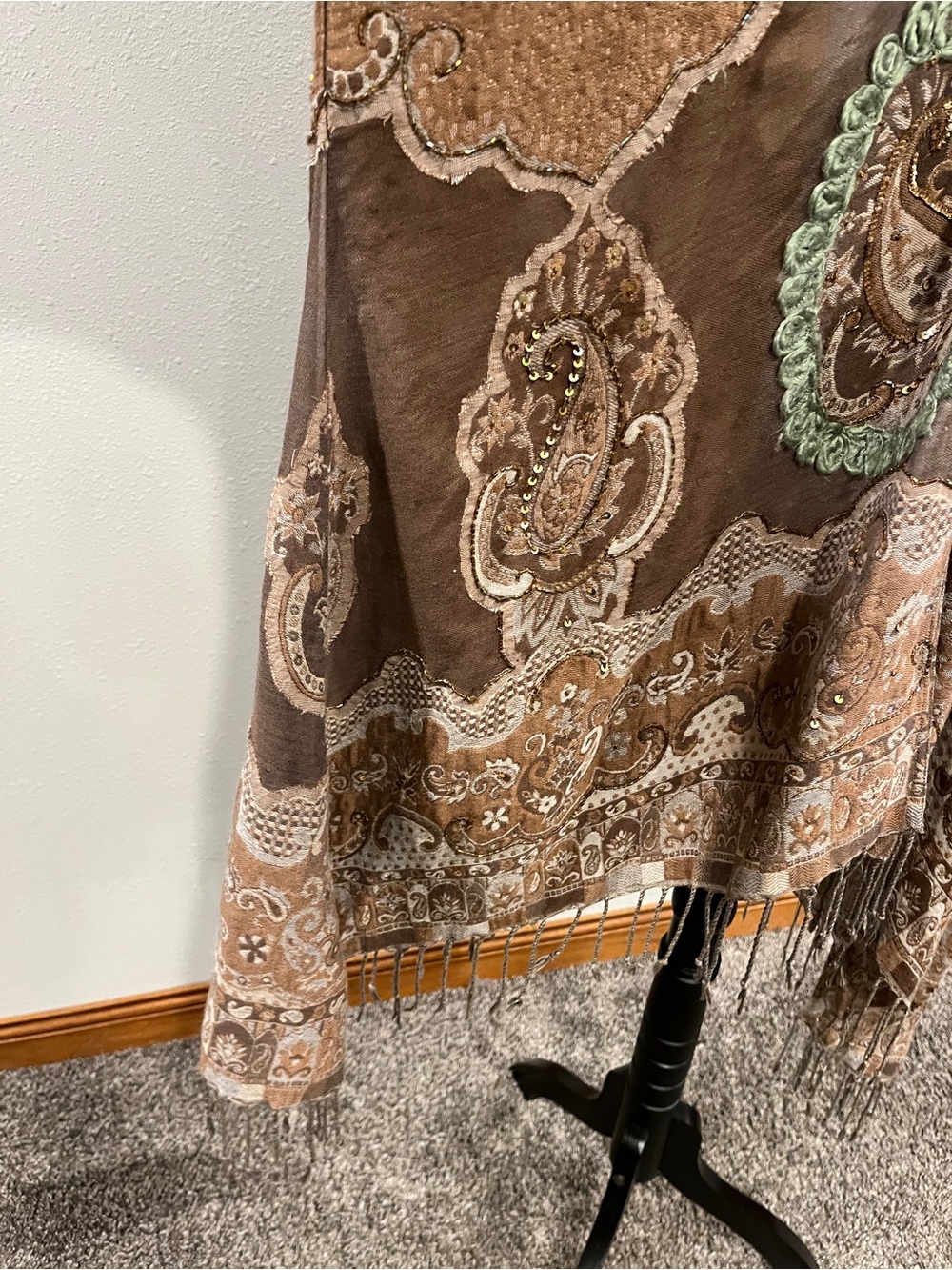Soft Surroundings Brown Paisley beaded sequins Fringe Kimono - Picture 5 of 14